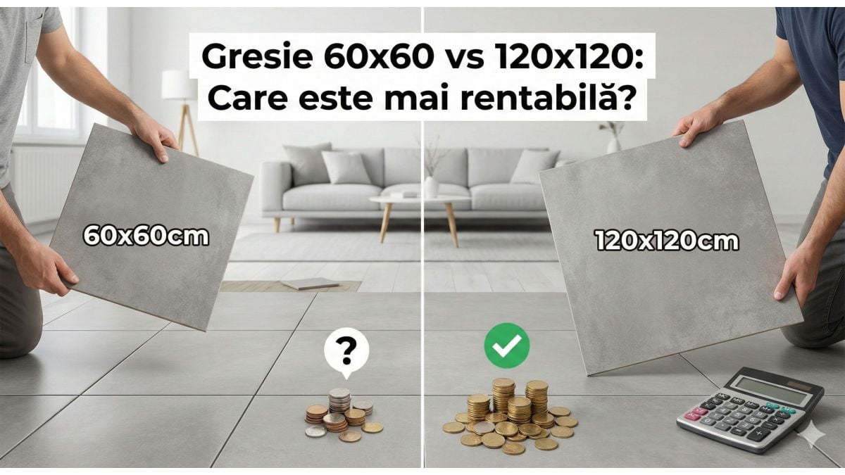 Gresie 60x120 vs 120x120: Care format este mai rentabil în 2026?