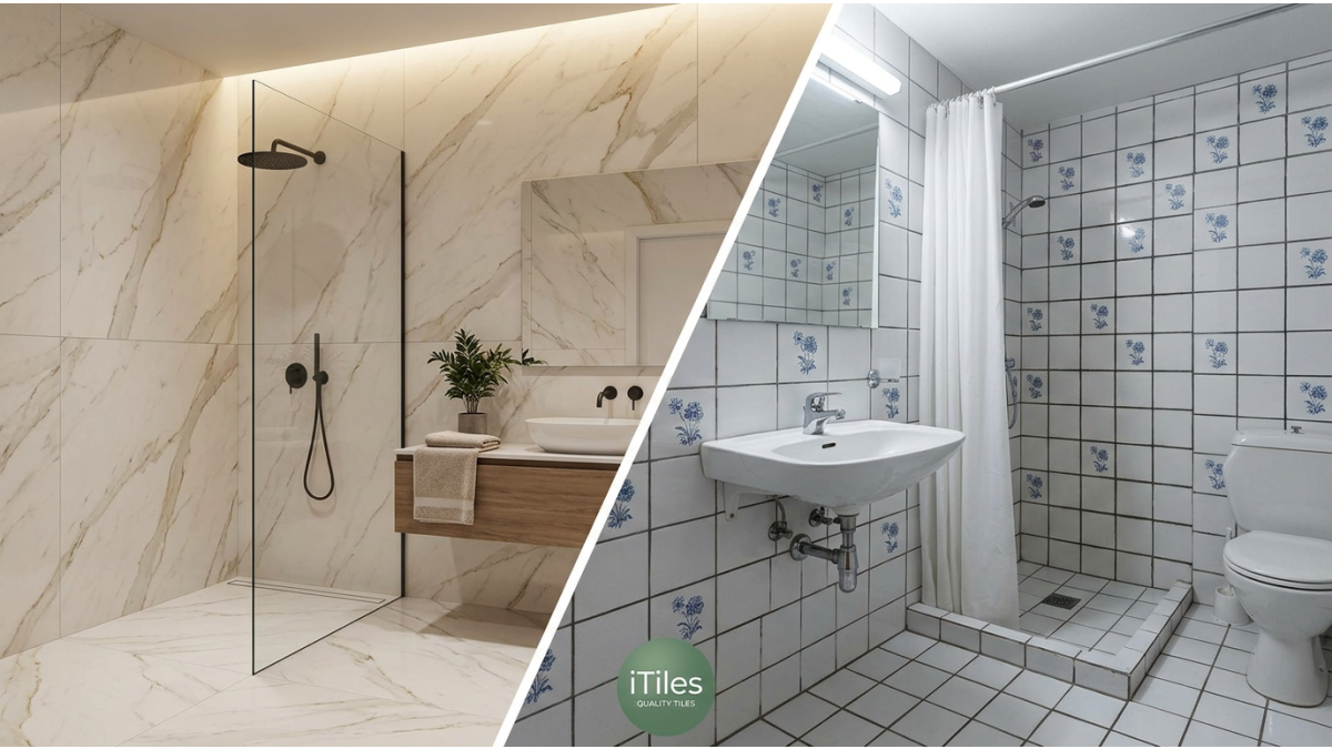 Comparatie gresie retele vs gresie italiana premium - diferente vizuale de calitate