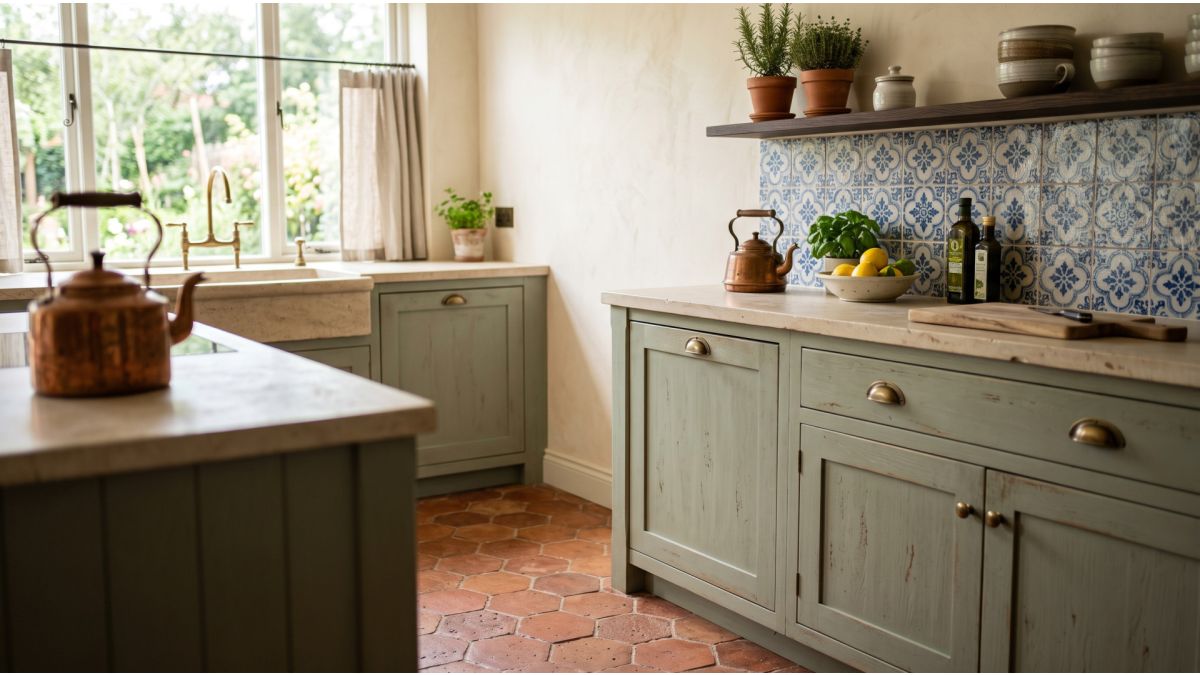 Bucatarie mediteraneana cu gresie terracotta: ce culori se potrivesc