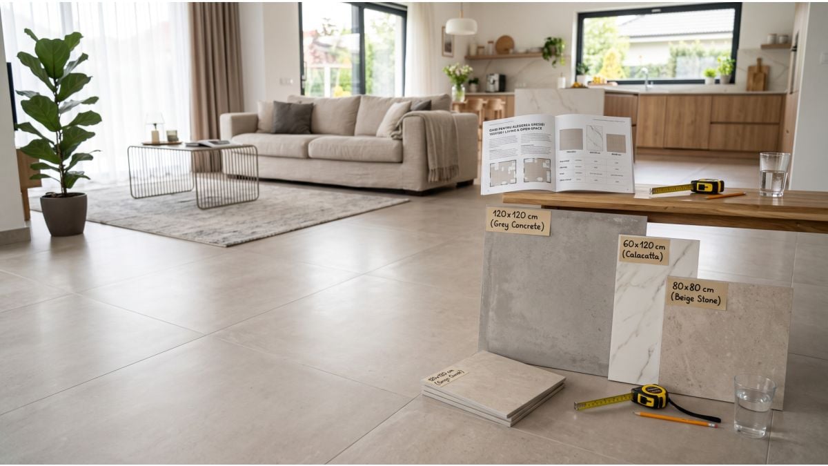 Gresie 120x120 in living: cand merita formatul mare