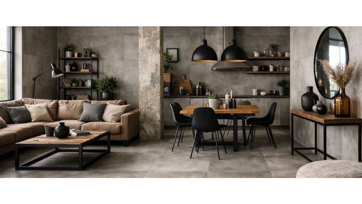 Industrial chic: cum folosești gresia efect beton fără să pari depozit