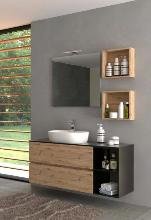 Set Mobilier Baie Suspendat Harmony Urban Rovere Nodato 90 cm