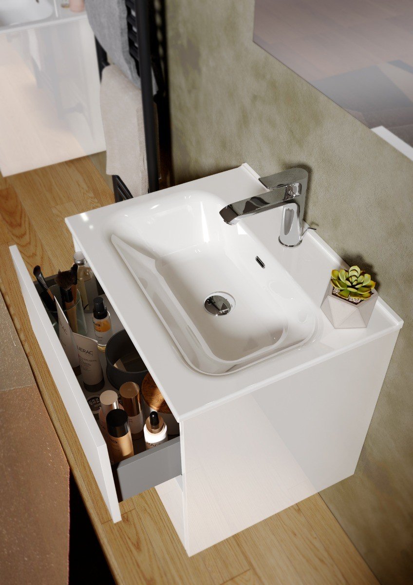 Set Mobilier Suspendat Baie Harmony 61 cm Alb Lucios