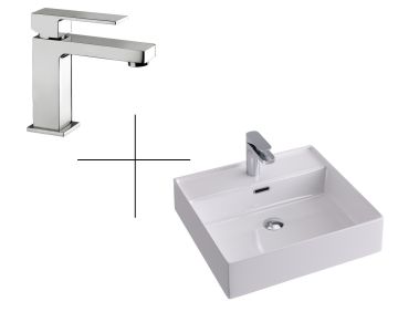 Set Robinet Elle + Lavoar Alb pe Blat/Suspendat  Kiub KI50