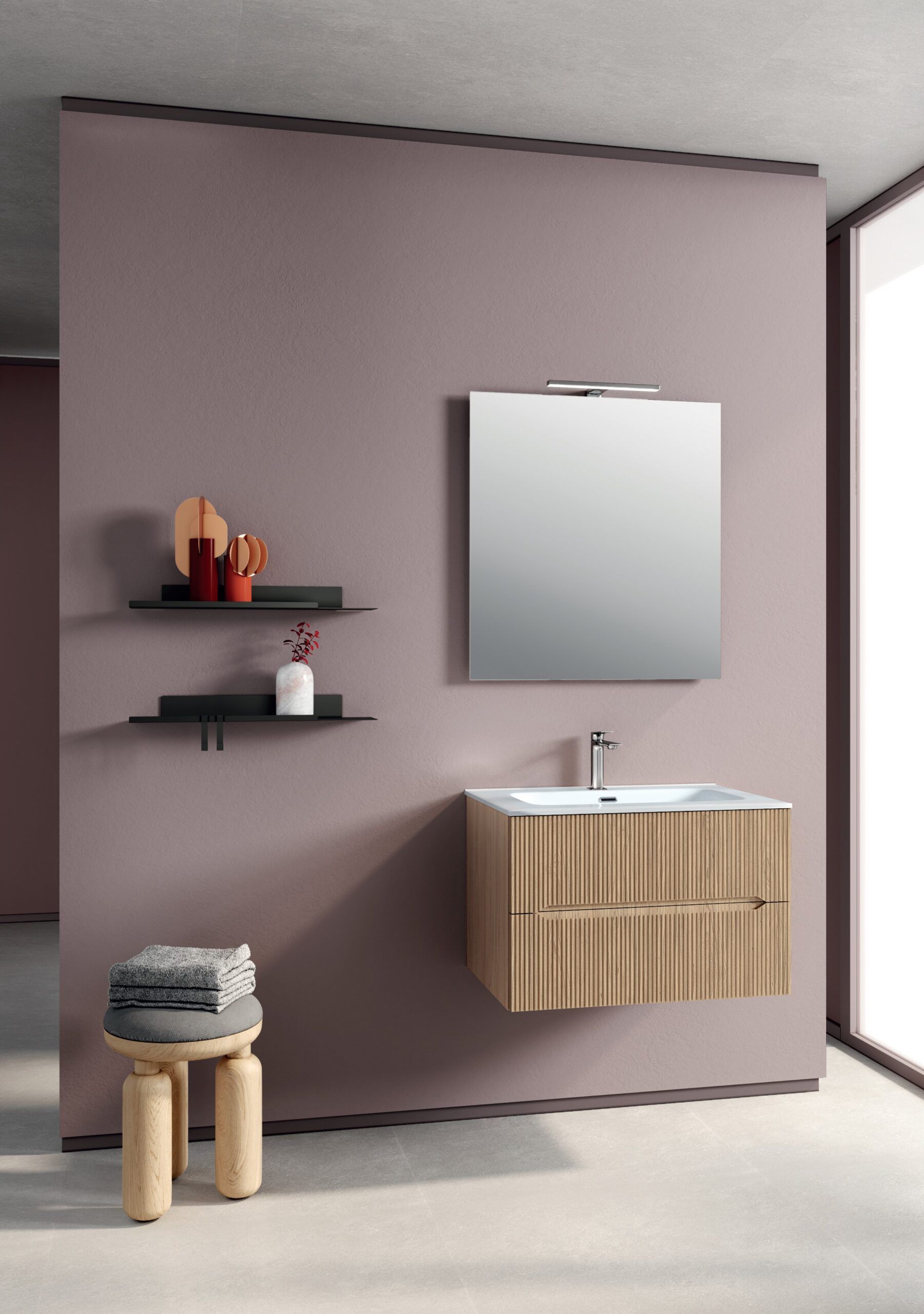 Mobilier Baie Riflat Easy Finisaj Rovere Chiaro Cu Doua Sertare L