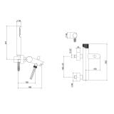 Baterie Cada Dus si set de dus Paffoni Jo Finisaj Crom – schita tehnica, desen tehnic cu dimensiuni pentru baterie dus