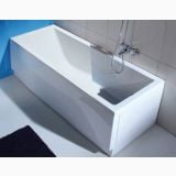 Cada Incastrabila Acryl Mitta Alb Lucios 180x80 cm – ambient baie, cada alba montata in colt baie, faianta gri, pe pardoseala