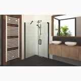 Cabina Dus Colt Batanta Wst 03 Profil Negru Sticla Transparenta 90x90x200 cm – ambient baie, baie moderna cu cabina de dus sticla si lavoare duble, pe pardoseala si perete