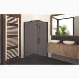 Cabina Dus Colt Batanta Wst 03 Profil Negru Sticla Fumurie 90x90x200 cm – ambient baie, cabina de dus cu sticla fumurie si profil negru, pe pardoseala si perete