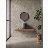 Gresie Piemme Stone Revolution Grey Red 60x120 cm Satin – ambient baie, baie moderna cu lavoar rotund si perete gri texturat