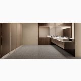 Gresie Piemme Venetian Marble Cloud 60x60 cm Mat – ambient baie, grup sanitar modern cu lavoare multiple si pardoseala gri