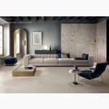 Gresie Ceppo di Gre Grey Mat 60x120 cm – ambient living, living modern cu canapea gri si perete texturat