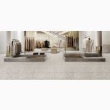 Gresie Piemme Venetian Marble Rainbow 60x120 cm Mat – ambient comercial, showroom haine cu pardoseala terrazzo gri deschis