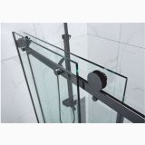 Usa Dus Culisanta Wst 01 Profil Negru Sticla Transparenta 115-120x200 cm – detaliu, detaliu mecanism culisant si sticla transparenta pe faianta