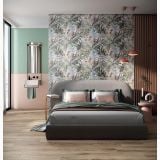 Faianta Abk Mint 60x120 cm – ambient dormitor, dormitor cu perete verde menta si roz, pat gri