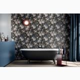 Faianta Decor ABK Romantic 60x120 cm – ambient baie, baie eleganta cu cada neagra si perete floral