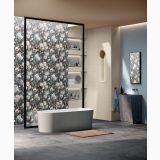 Faianta Decor ABK Romantic 60x120 cm – ambient baie, baie eleganta cu cada freestanding si perete floral