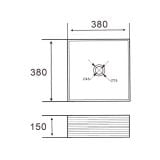Lavoar Dreptunghiular Negru 38x38 h15 – schita tehnica, desen tehnic cu dimensiuni 380x380x150 si diametre orificii