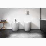 Set Bide + Vas WC la Perete Volga Cu Capac Soft-Close – ambient baie, baie moderna, bideu si vas wc suspendat, pardoseala gri, pe pardoseala si perete
