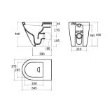 Vas WC Seria Kama Rimless la Perete Cu Capac Soft Close – schita tehnica, desen tehnic cu dimensiuni vas WC suspendat