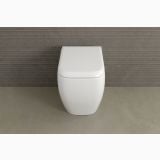 Vas WC Metropolitan Cu Capac Soft Close – vas wc alb randare pe fundal gri texturat