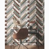 Lastra Gresie ABK Sensi Fantasy Volumes 120x280 cm Lucios 3D – ambient living, birou cu perete decorat in model chevron marmorat