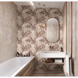 Faianta Decor ABK Fern 60x120 cm – ambient baie, baie cu cada, faianta decor cu frunze si oglinda ovala, pe perete