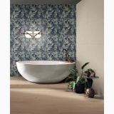 Faianta Decor ABK Foliage 60x120 cm – ambient baie, baie cu cada freestanding si perete cu frunze