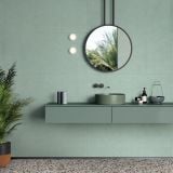Faianta Abk Mint 60x120 cm – ambient baie, baie verde menta cu oglinda rotunda si lavoar, pe perete