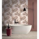 Faianta Abk Paprika 60x120 cm – ambient baie, baie moderna cu cada freestanding si perete floral
