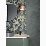 Faianta Decor ABK Foliage 60x120 cm – ambient baie, baie cu faianta decor foliage, oglinda rotunda, lavoar gri, pe perete