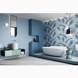 Faianta Decor ABK Palm 60x120 cm – ambient baie, baie moderna cu cada freestanding si perete cu ferigi