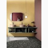 Faianta Abk Ginger 60x120 cm – ambient baie, baie eleganta cu pereti galben si roz, lavoare gemene, pe perete