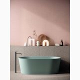 Faianta Abk Phard 60x120 cm – ambient baie, baie moderna cu cada verde si perete roz