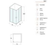 Cabina Dus de Colt Nait 90x90 cm – schita tehnica, desen tehnic cu dimensiuni si simboluri specificatii cabina dus