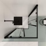 Cabina Dus de Colt Nait 90x90 cm – ambient baie, vedere de sus cabina de dus cu profile negre, pe pardoseala si perete