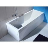 Cada Incastrabila Acryl Mitta Alb Lucios 180x80 cm – ambient baie, cada alba incastrata, gresie gri, perete albastru