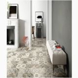 Gresie Patchwork Classic Mix 20x20 cm – ambient living, living si hol cu semineuri, banca tapitata, gresie patchwork, pe pardoseala
