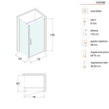 Cabina de dus Gleam 60x70 din sticla transparenta si profile aurii 195h – schita tehnica, desen tehnic cu dimensiuni si simboluri specificatii cabina dus