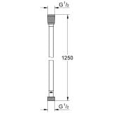 Furtun De Dus Grohe SilverFlex Finisaj Negru Mat 1,25 m – schita tehnica, desen tehnic cu dimensiuni si conexiuni filetate G1/2