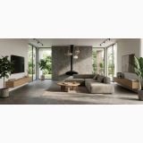 Gresie Portelanata HME 15 Fior di Bosco Mat 60x120 cm – ambient living, living modern cu canapea gri si semineu suspendat, pe pardoseala
