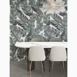 Gresie Decor ABK Sensi Fantasy Bali 60x120 cm Lucios 3D – ambient living, living cu masa marmura, scaune tapitate, perete decor tropical