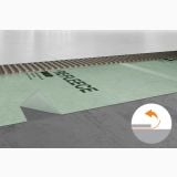 Schluter®-REFLEECE Membrana Detasabila pentru Placari Temporare pe Pardoseala – detaliu, membrana verde detasabila sub gresie, colt ridicat