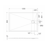 Cadita Dus Compozit Roca Negru 80x120 cm – schita tehnica, desen tehnic cu dimensiuni cadita dus 1200x800 mm