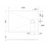 Cadita Dus Compozit Roca Negru 70x100 cm – schita tehnica, desen tehnic cu dimensiuni cadita dus rectangulara