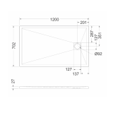 Cadita Dus Compozit Forma Alb 120x70 cm – schita tehnica, desen tehnic cu dimensiuni cadita dus 1200x702 mm