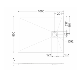 Cadita Dus Compozit Roca Negru 80x100 cm – schita tehnica, desen tehnic cu dimensiuni cadita dus, vedere de sus si profil