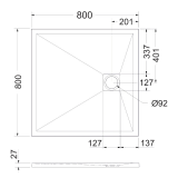 Cadita Dus Compozit Forma Alb 80x80 cm – schita tehnica, desen tehnic cu dimensiuni cadita 800x800 mm