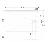 Cadita Dus Compozit Forma Alb 140x90 cm – schita tehnica, desen tehnic cu dimensiuni cadita dus rectangulara