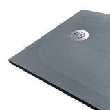 Cadita Dus Compozit Tonda Gri 80x120 cm – cadita gri cu scurgere, colt izolat pe fundal alb